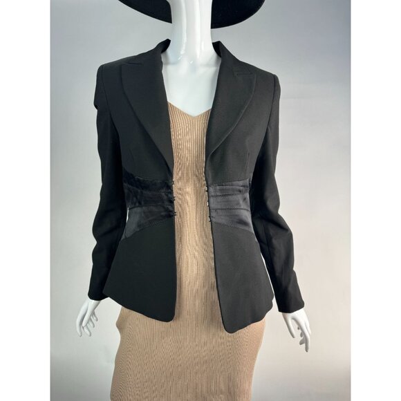 Bebe Satin Waisted Jacket Size 4 Black Polyester Blend - Picture 7 of 16